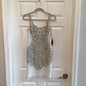 Adrianna Papell Silver Beaded Tank Dress Sz 6